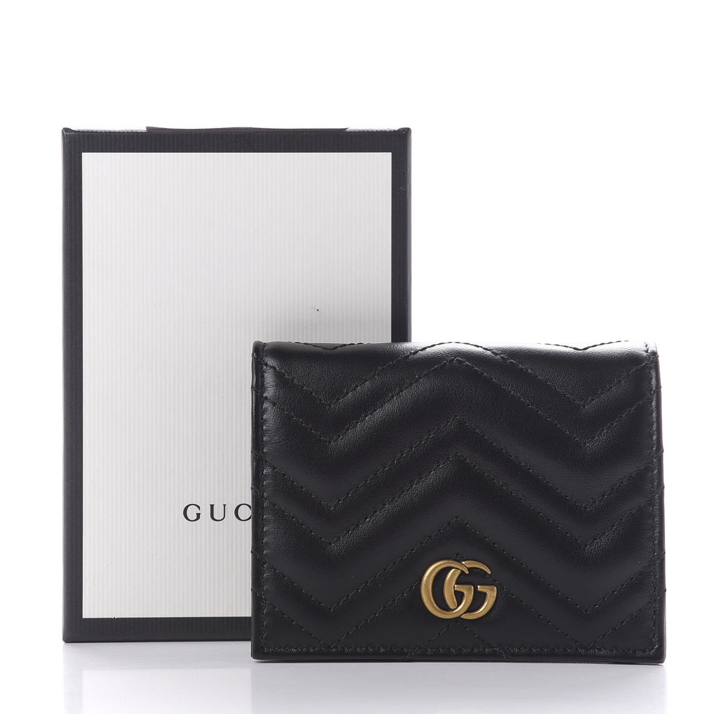 Calfskin Matelasse GG Marmont Card Case Wallet Black