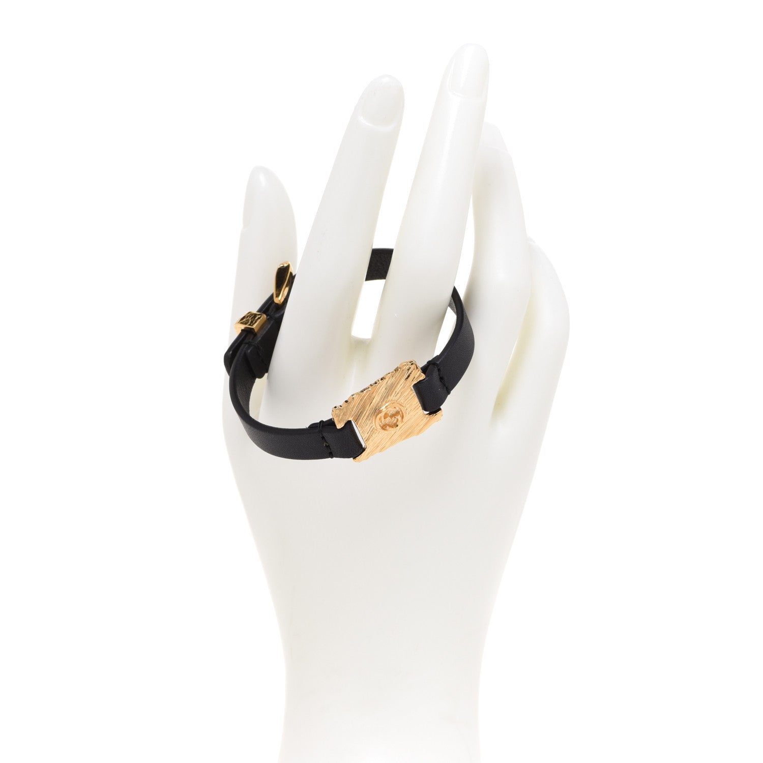 Gucci Calfskin Metal Interlocking G Bracelet Black 2 of 5