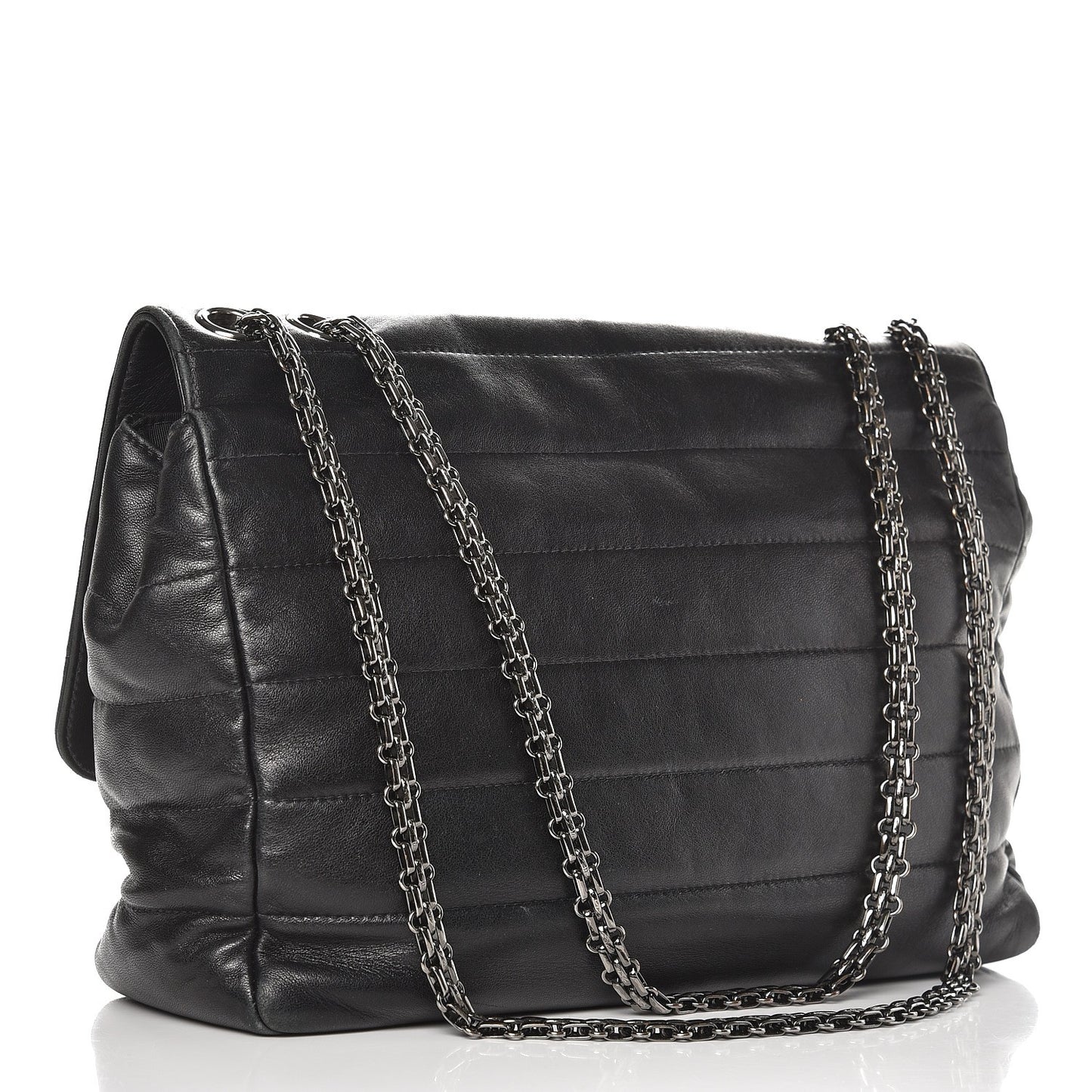 Lambskin Horizontal Quilt Jumbo Mademoiselle Flap Black