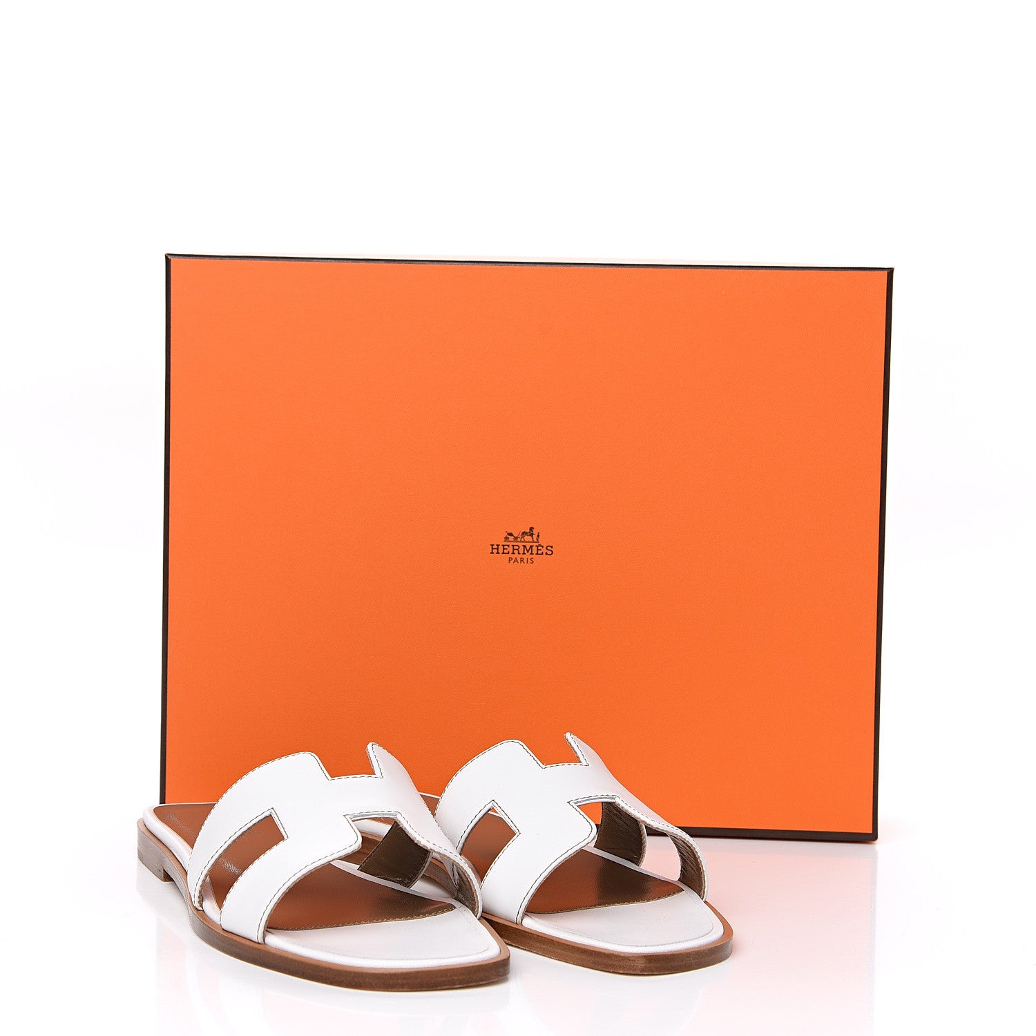 Hermes Box Calfskin Oran Sandals 36.5 White 8 of 8