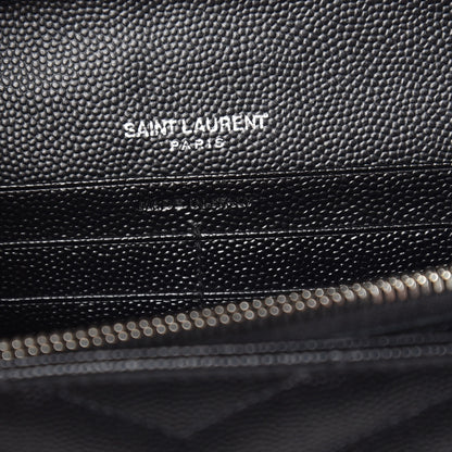 Saint Laurent Grain De Poudre Matelasse Chevron Bi-Color Monogram Chain Wallet White Black 6 of 13