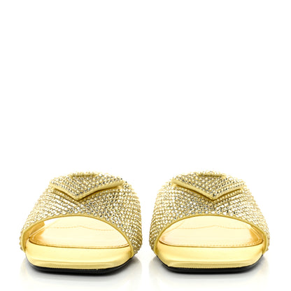 Prada Satin Crystal Logo 10mm Slide Sandals 40 Ananas 2 of 8