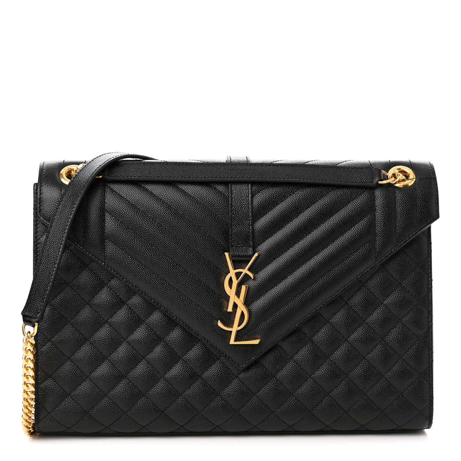 Saint Laurent Grain De Poudre Textured Mixed Matelasse Large Triquilt Monogram Satchel Black 1 of 10