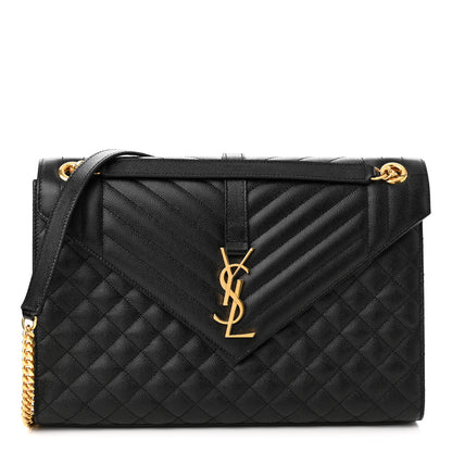 Saint Laurent Grain De Poudre Textured Mixed Matelasse Large Triquilt Monogram Satchel Black 1 of 10