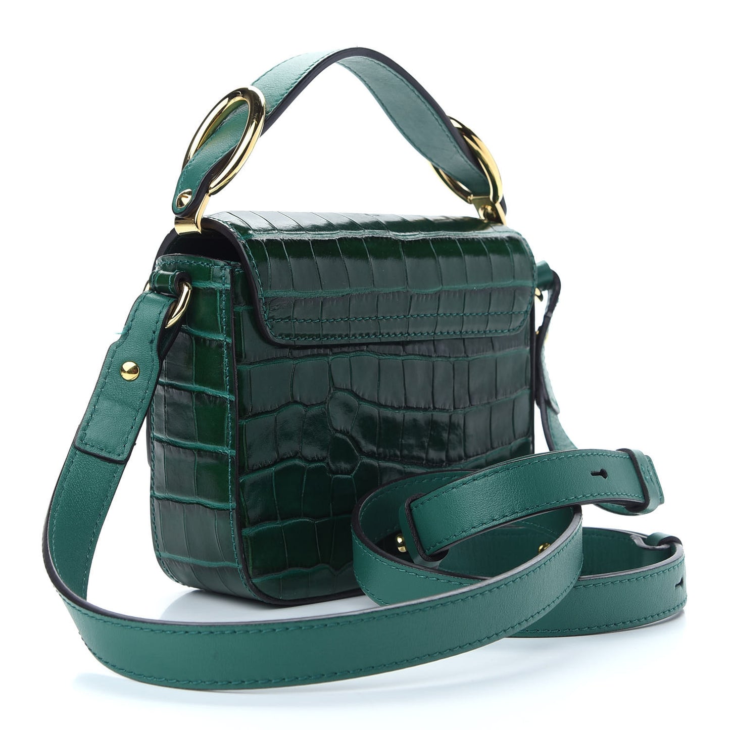 Calfskin Crocodile Embossed Mini C Double Carry Woodsy Green