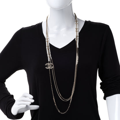 Chanel Crystal Pearl CC Long Multistrand Necklace Gold 2 of 5