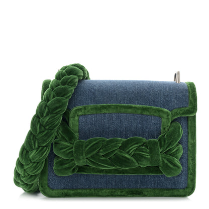 Miu Miu Denim Velvet Tresse Shoulder Bag Blue Green 1 of 10