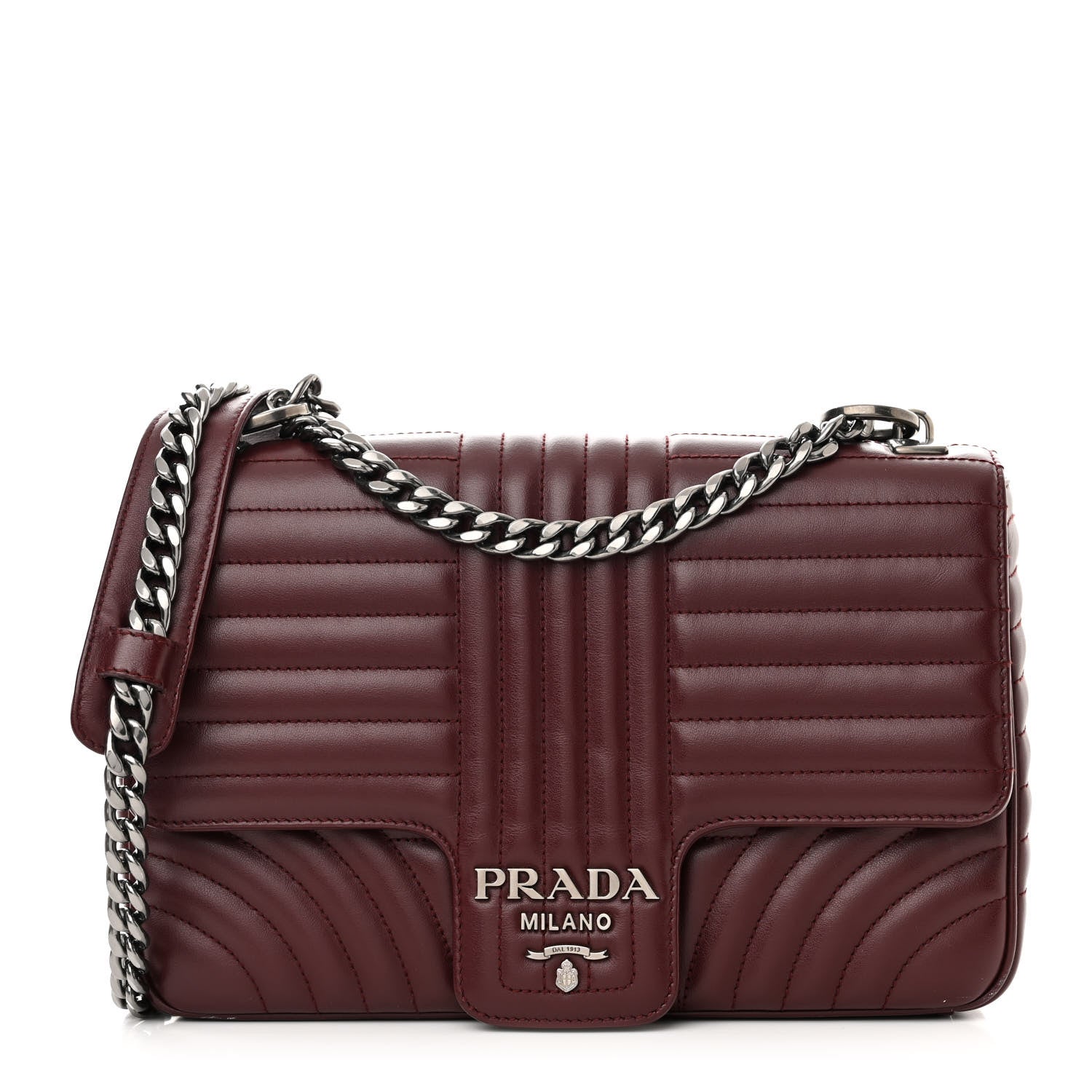 Prada Soft Calfskin Impunture Diagramme Large Chain Flap Shoulder Bag Granato 1 of 10