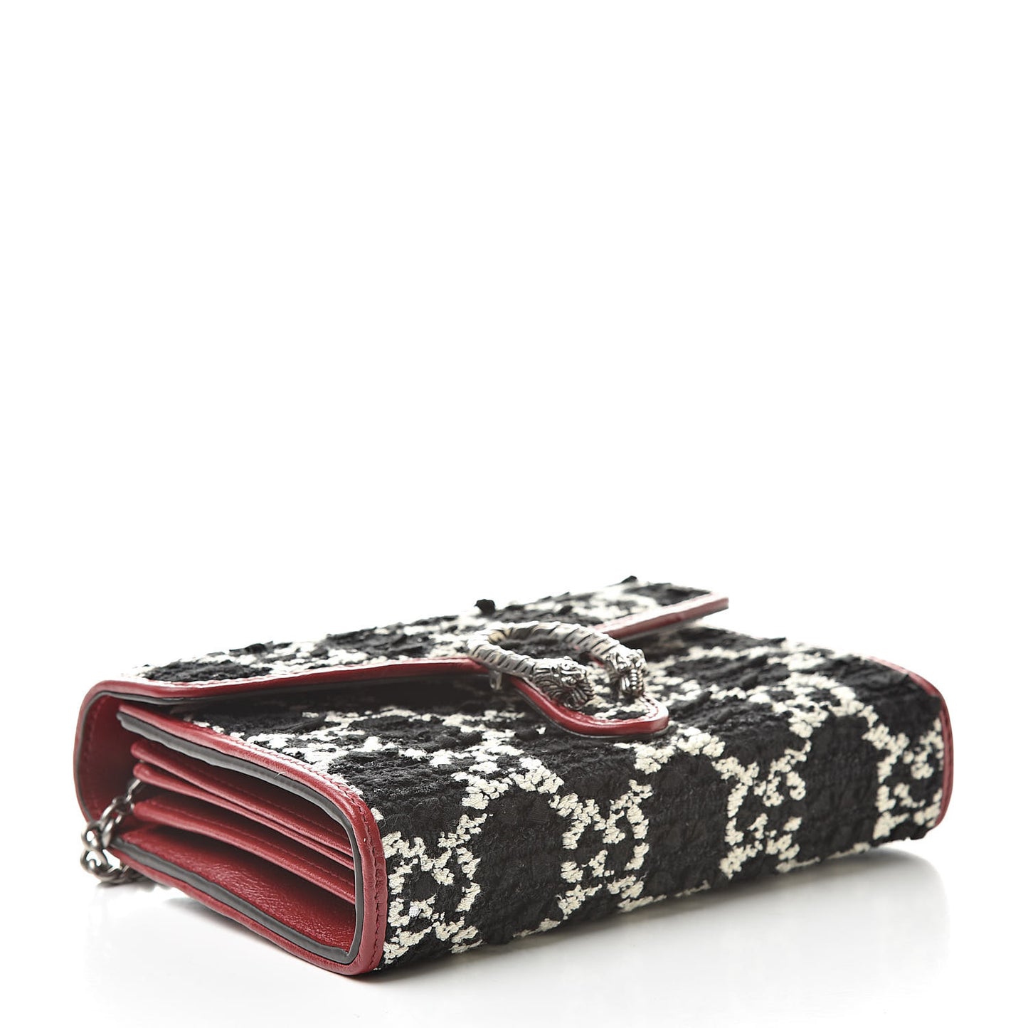 Tweed GG Monogram Mini Dionysus Chain Wallet Black White Romantic Cherry
