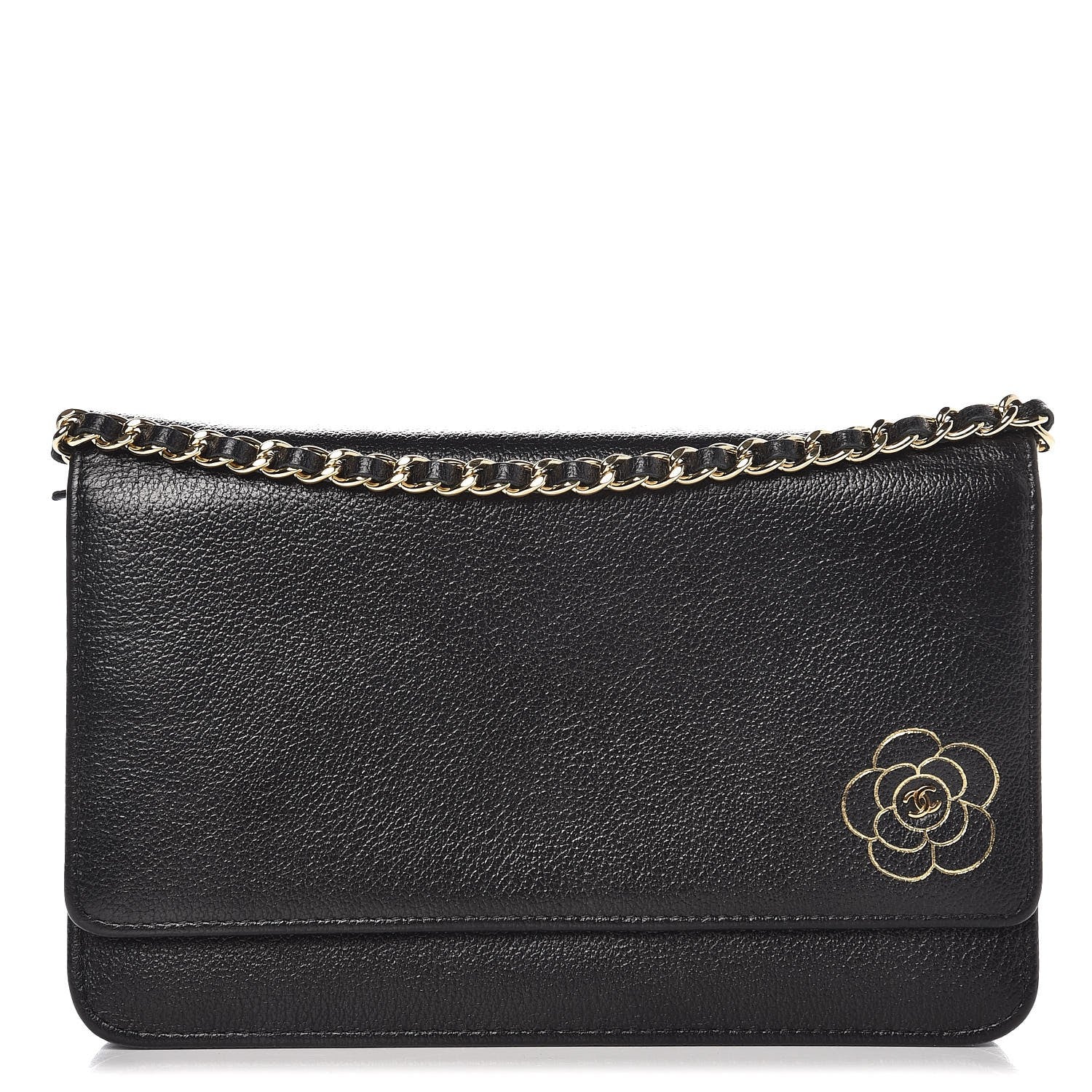 Chanel Goatskin Embossed Camellia Wallet On Chain WOC Black 1 of 9