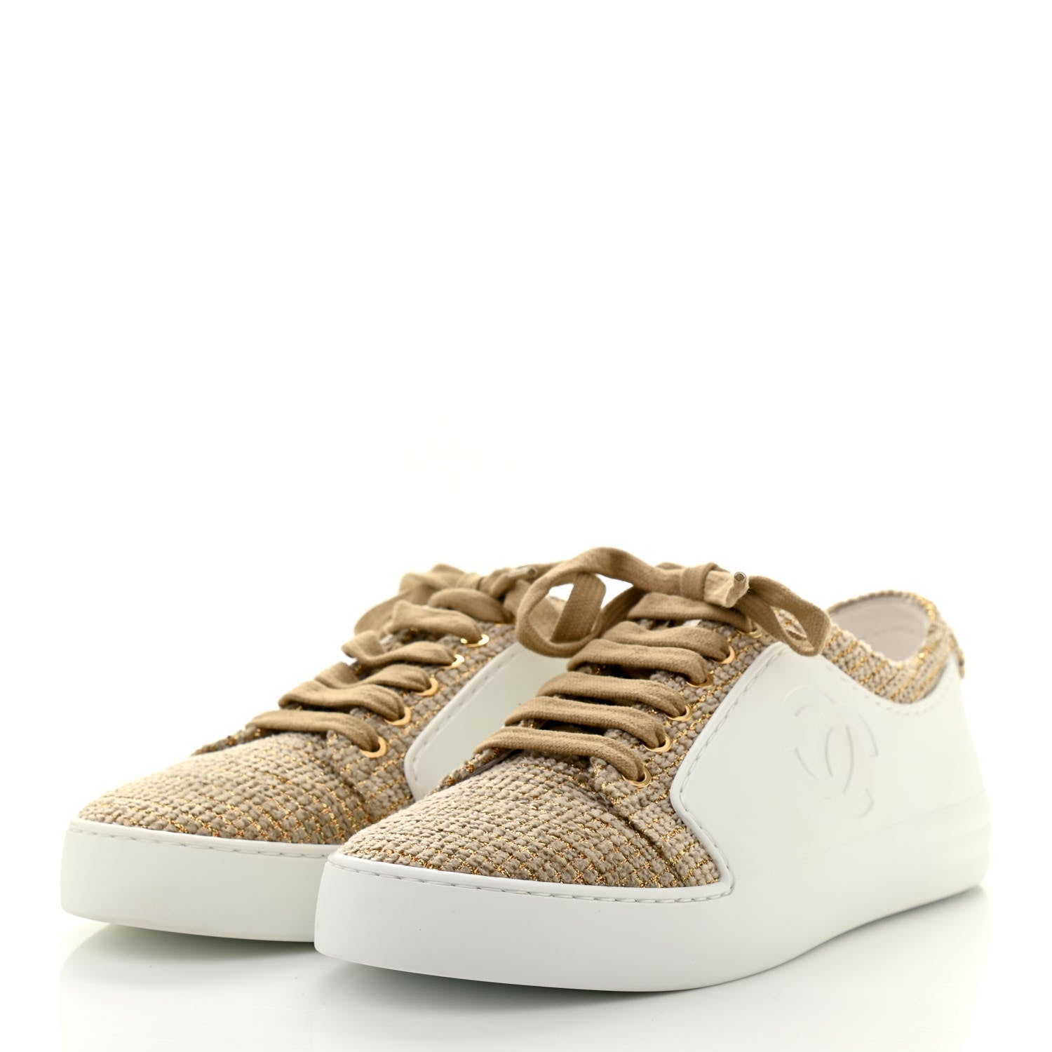 Chanel Fantasy Tweed Sneakers 36 Beige Gold 3 of 7