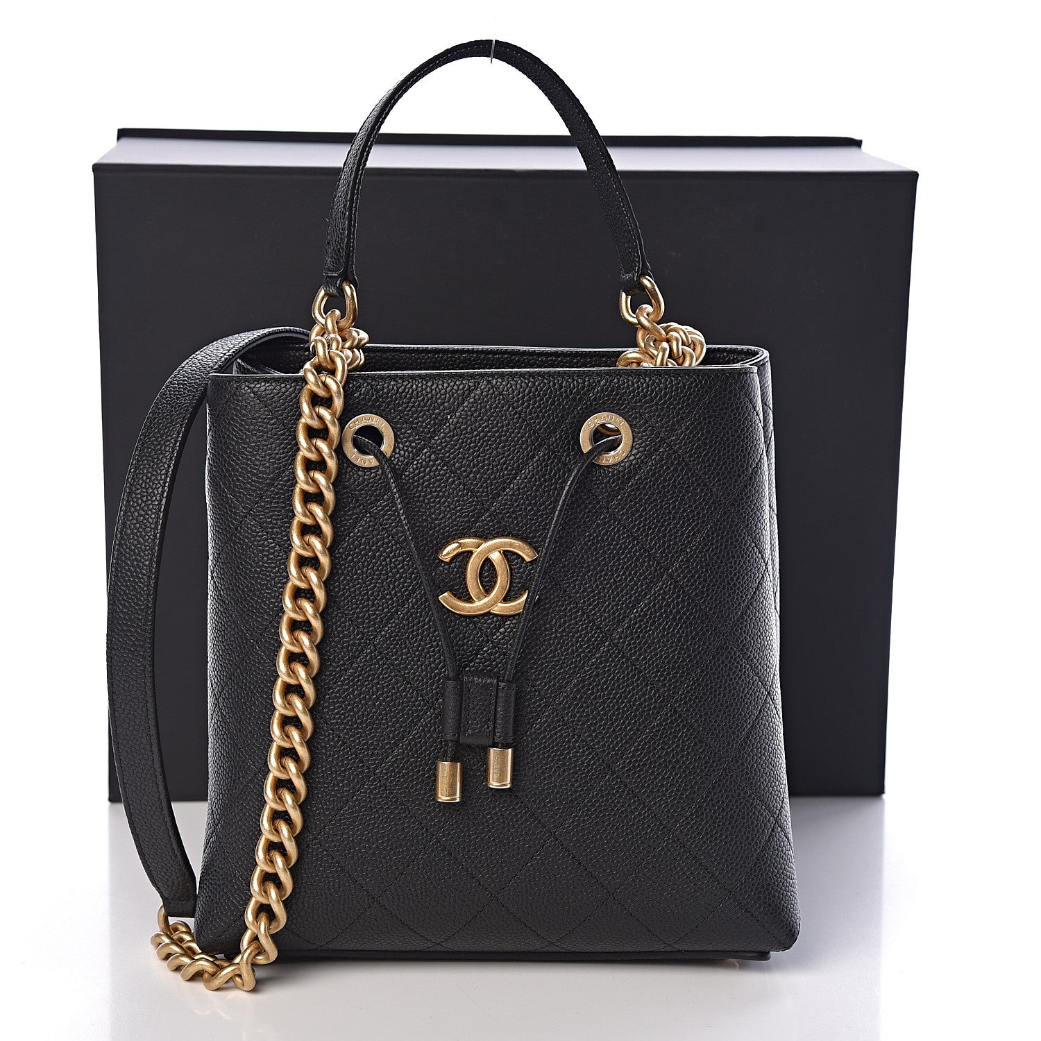 Chanel Grained Calfskin Stitched Small Drawstring Bag Black 10 of 10