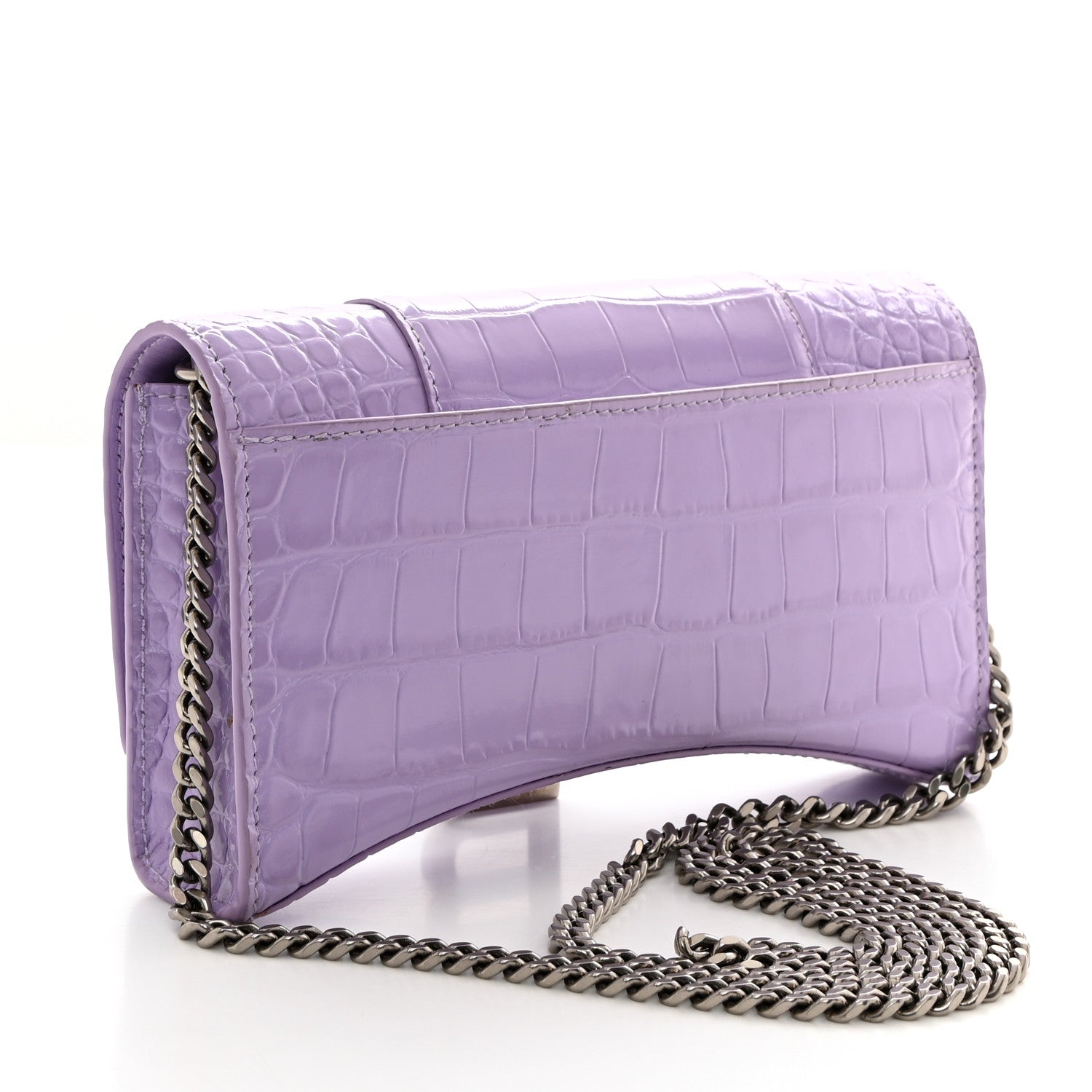 Balenciaga Shiny Calfskin Crocodile Embossed Hourglass Chain Bag Lilac 3 of 13