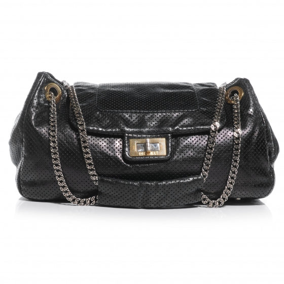 Chanel Metallic Calfskin Perforated Large Drill Accordion Flap Black 1 of 7