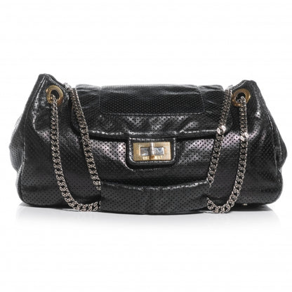 Chanel Metallic Calfskin Perforated Large Drill Accordion Flap Black 1 of 7