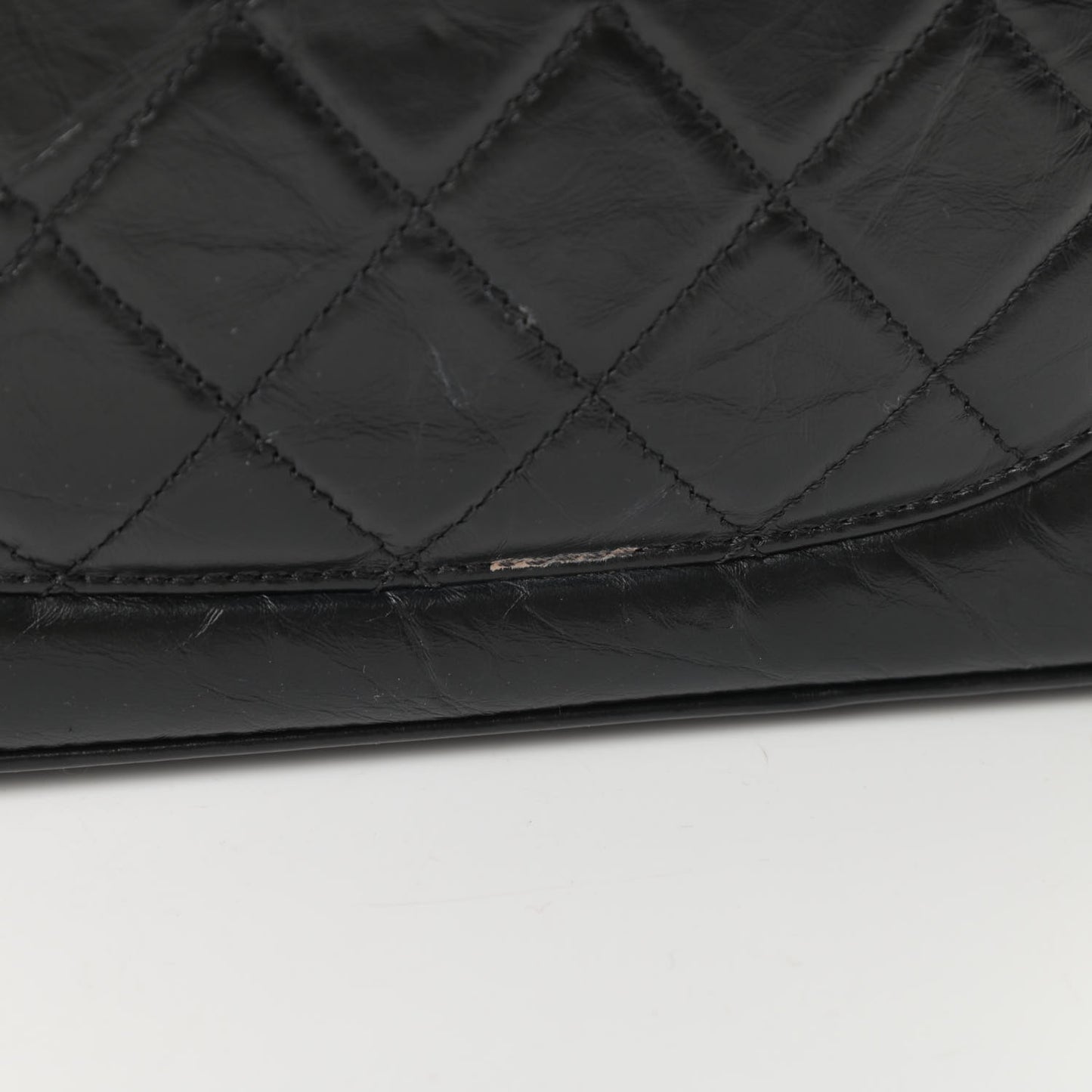 Aged Calfskin Quilted Shoulder Bag Black