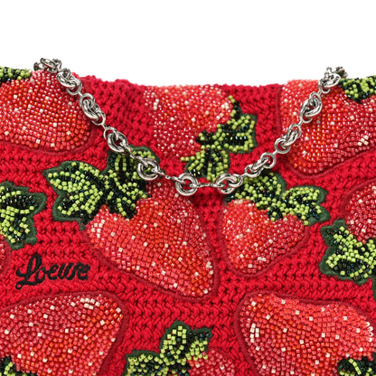 Loewe Crochet Beaded Strawberry Mini Flamenco Knot Clutch With Chain Red 8 of 11