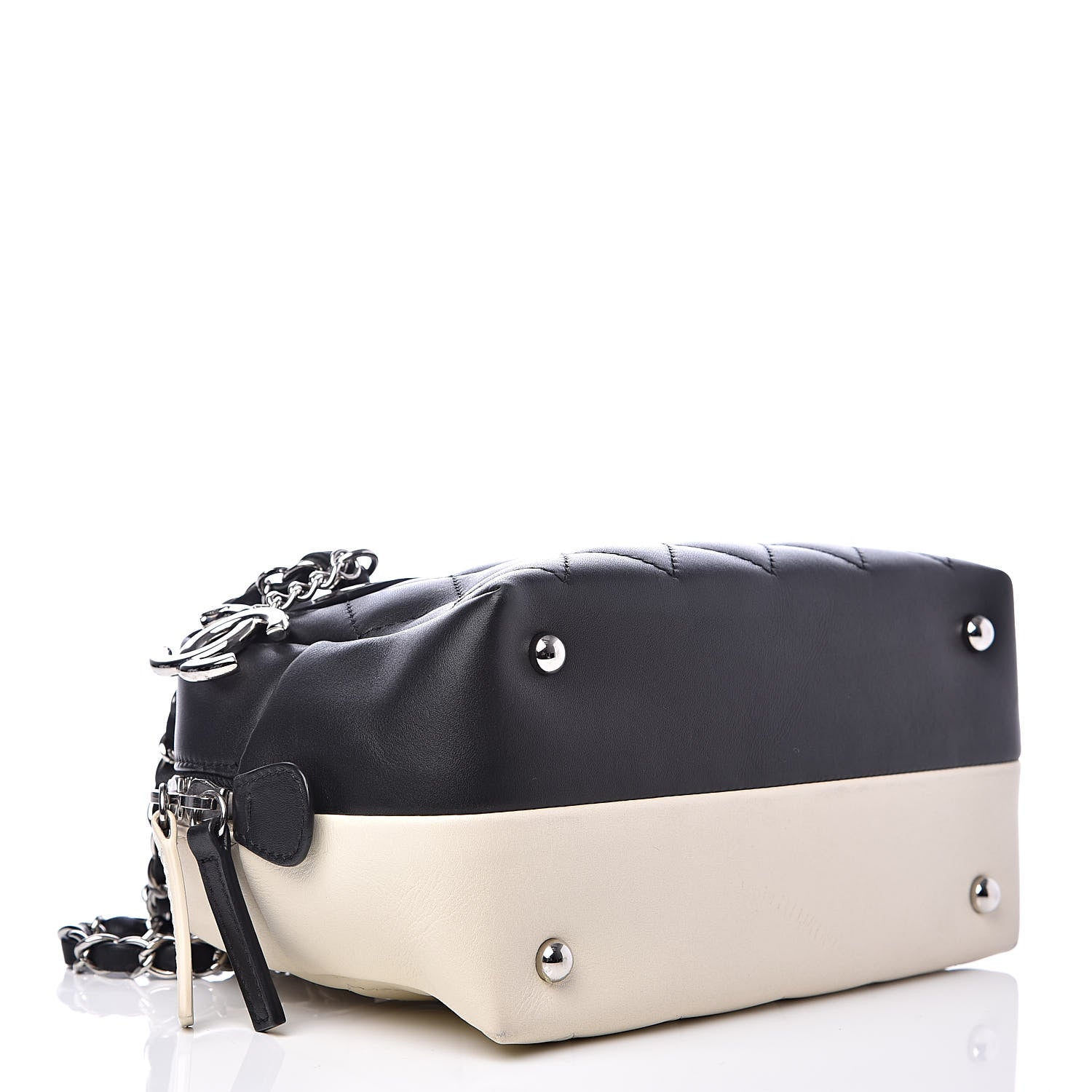 Chanel Calfskin Quilted Feather Weight Bowling Bag Black Ivory 4 of 13