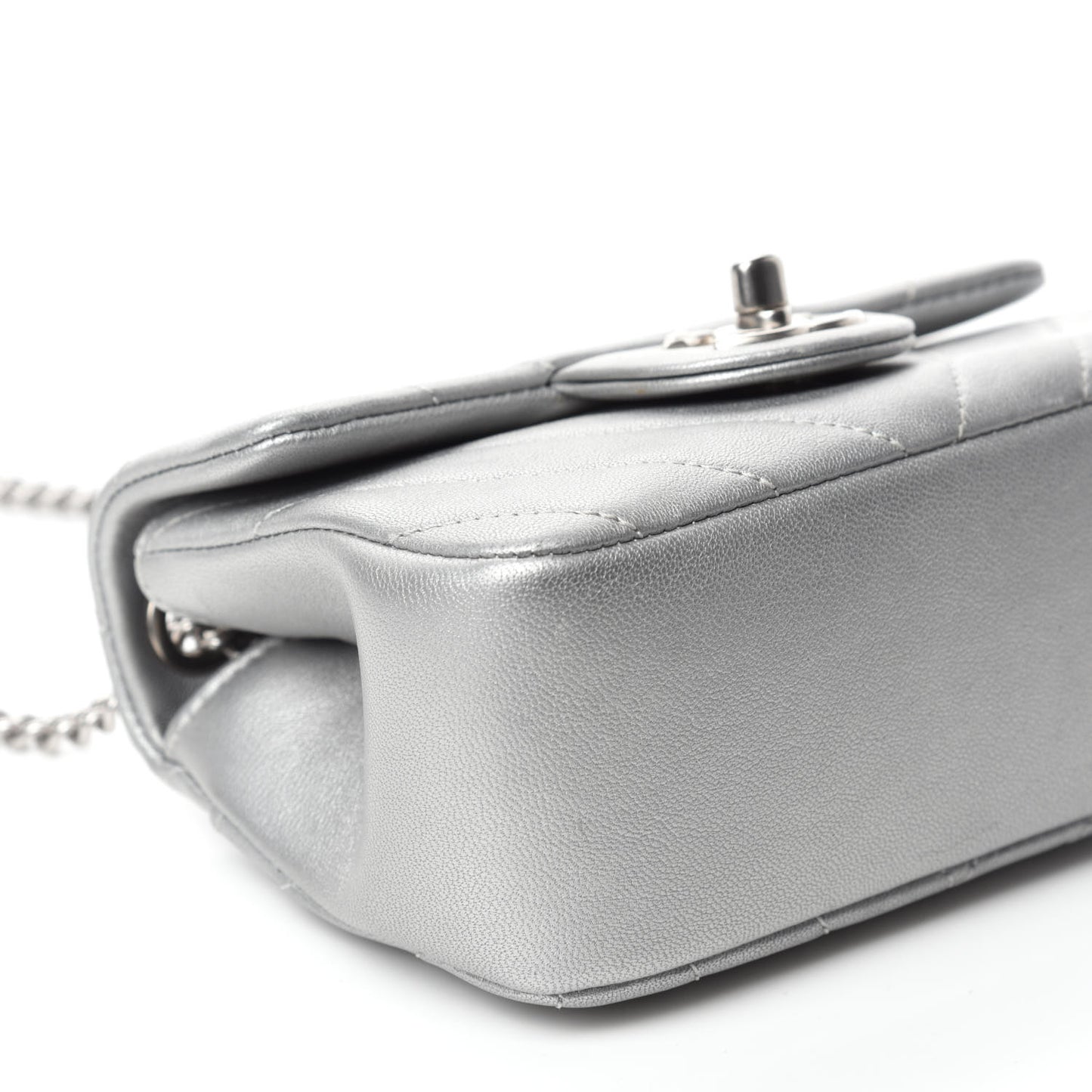 Metallic Lambskin Chevron Quilted Mini Flap Silver