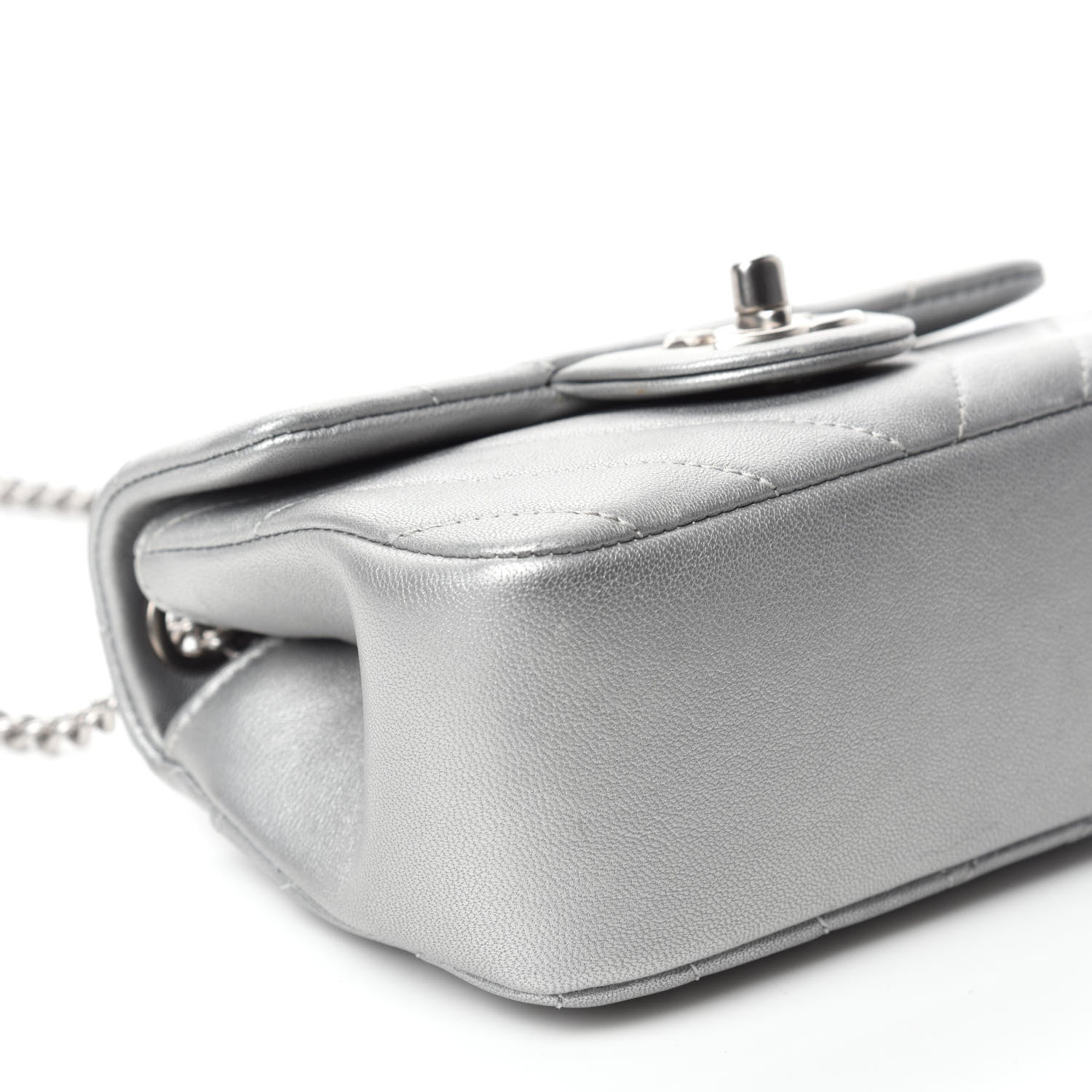 Chanel Metallic Lambskin Chevron Quilted Mini Flap Silver 6 of 10