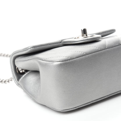 Chanel Metallic Lambskin Chevron Quilted Mini Flap Silver 6 of 10
