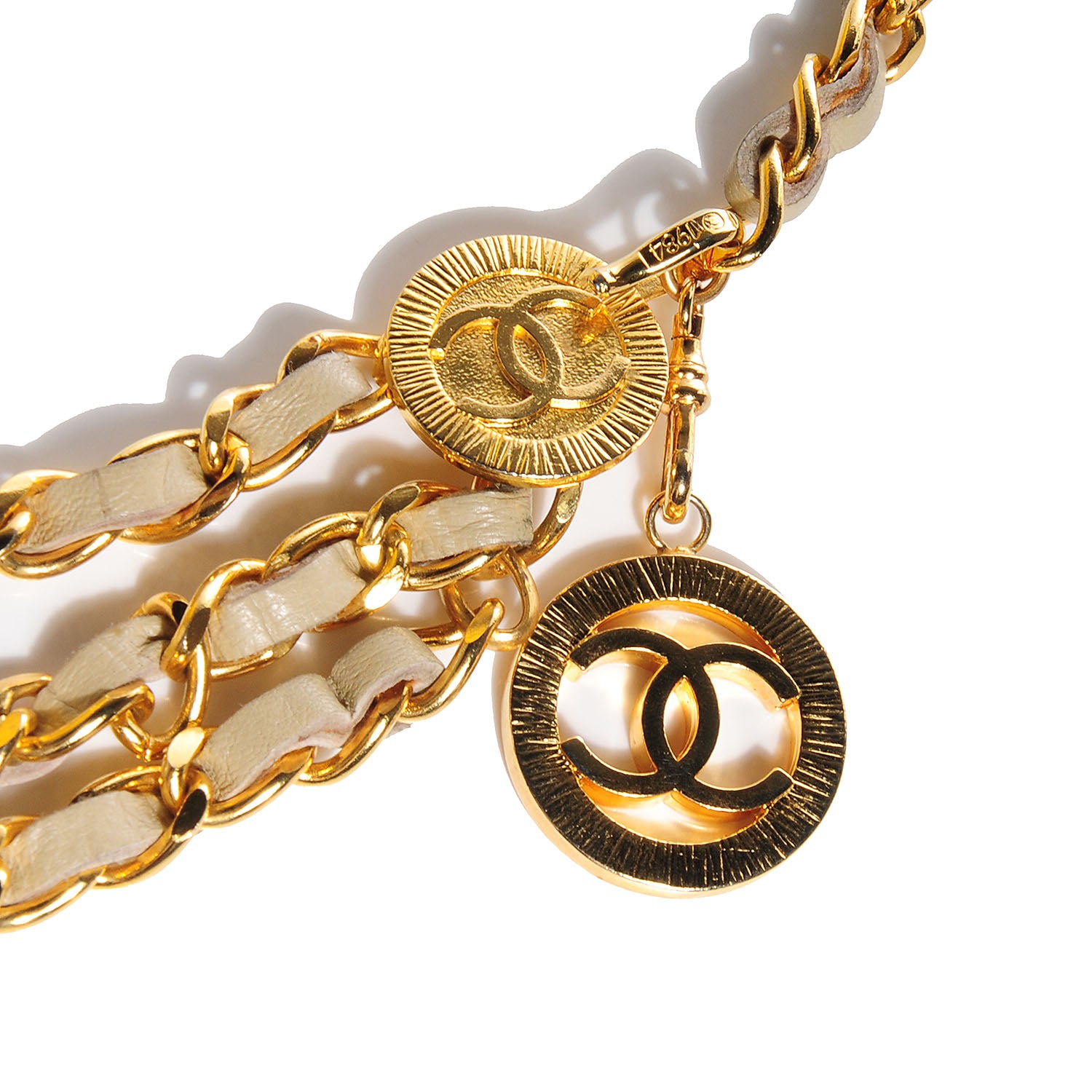 Chanel Leather Chain CC Medallion Belt Grey Gold 3 of 5