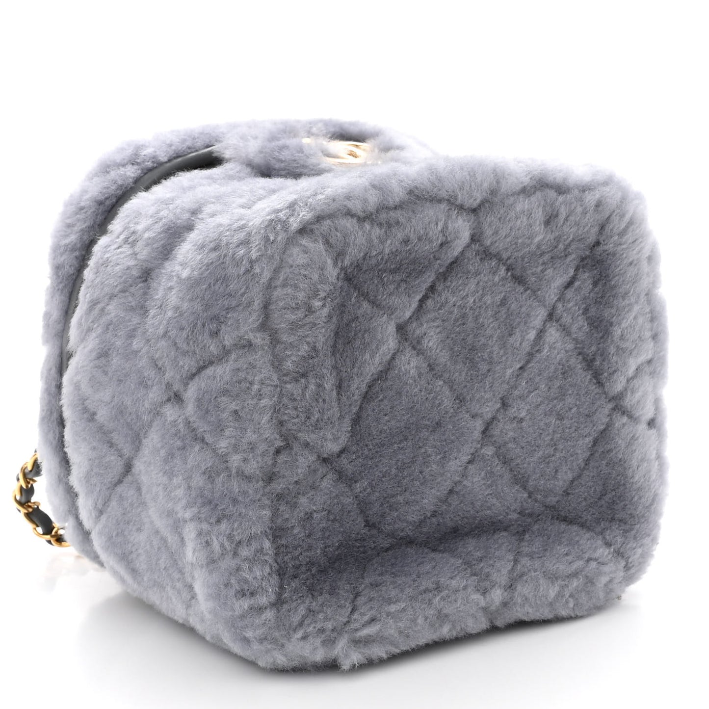 Shearling Lambskin Quilted Small Vanity Case Grey