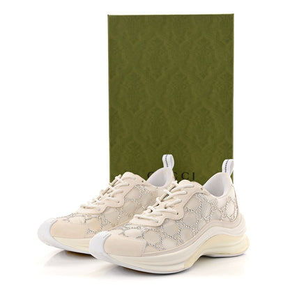 Gucci Tela Retino Mesh Crystal Suede GG Monogram Womens Gucci Run Sneakers 37.5 Off White Silver 10 of 10