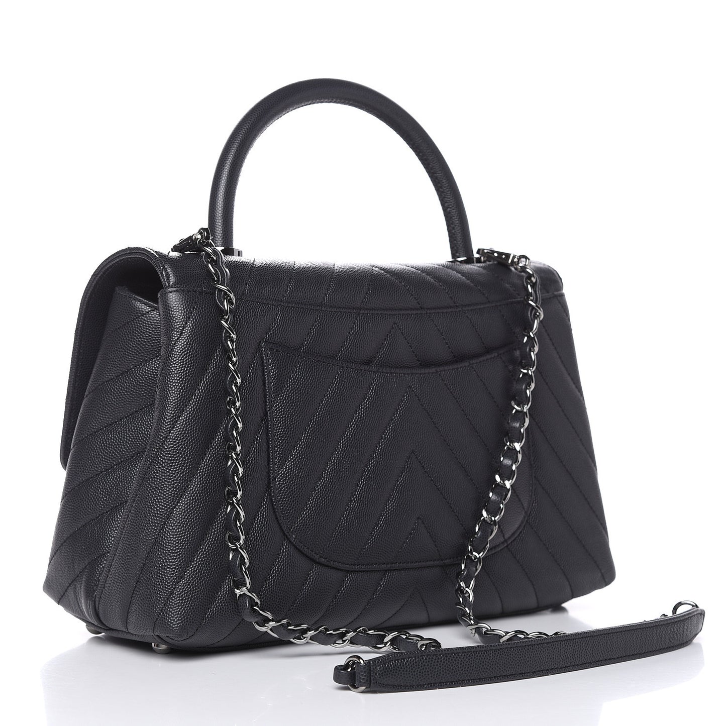 Caviar Chevron Quilted Small Coco Handle Flap Dark Grey