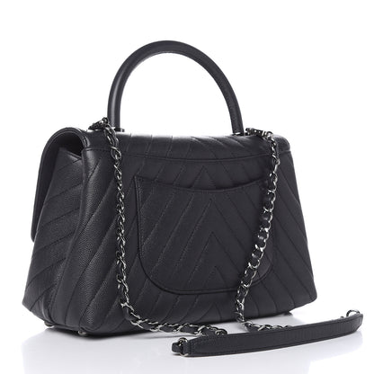 Chanel Caviar Chevron Quilted Small Coco Handle Flap Dark Grey 3 of 10