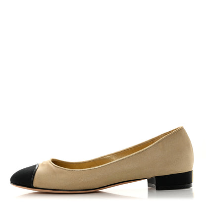 Chanel Grosgrain Cap Toe Ballerina Flats 40 Gold Black 1 of 8
