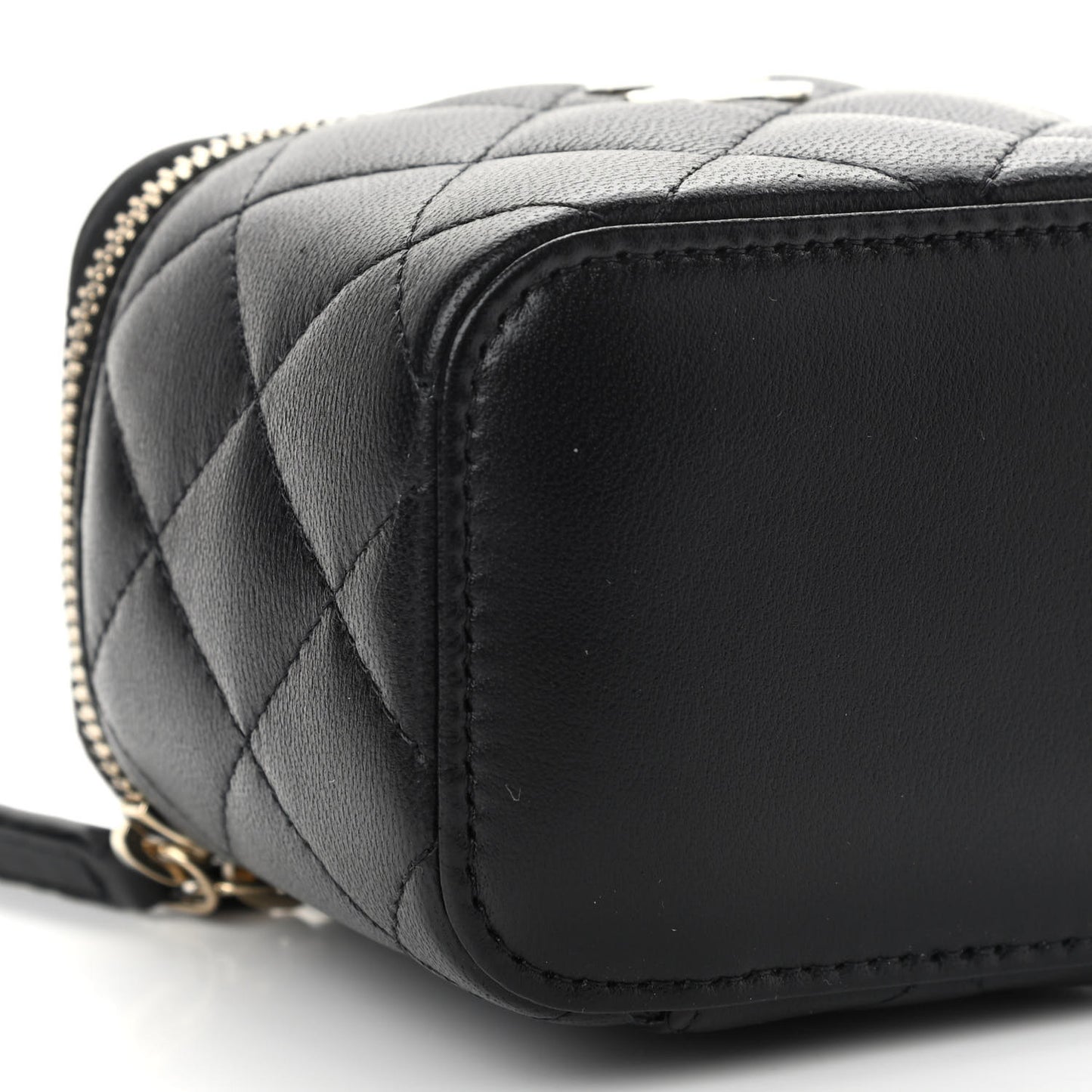 Lambskin Quilted Top Handle Mini Vanity Case With Chain Black