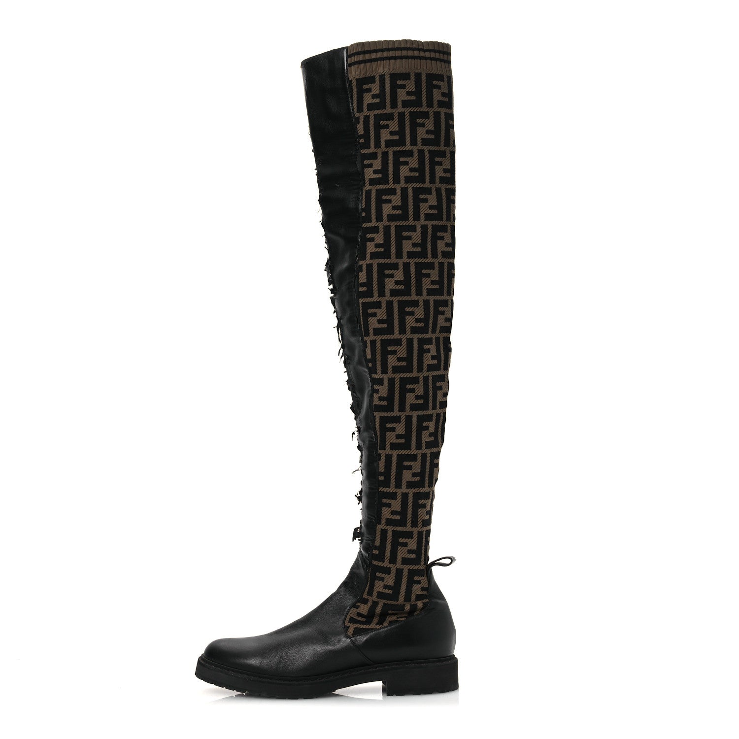 Fendi Nappa Microfiber Fabric FF Rockoko Thigh High Boots 39.5 Black Tobacco 1 of 12