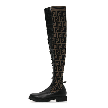 Fendi Nappa Microfiber Fabric FF Rockoko Thigh High Boots 39.5 Black Tobacco 1 of 12