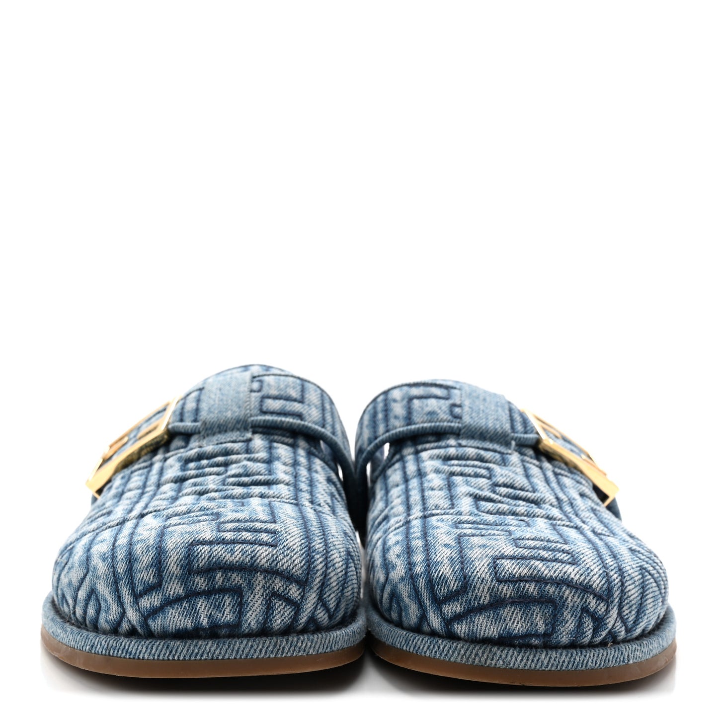 Denim Jacquard FF Womens Fendi Feel Buckled Mules 38 Blue