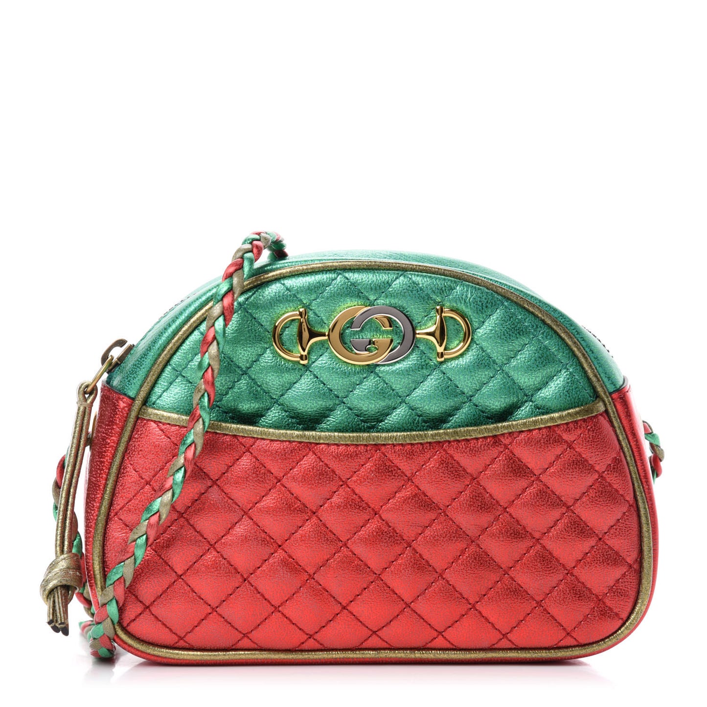 Laminated Nappa Trapuntata Mini Zumi Dome Shoulder Bag Rosso Jasmine Green Rame
