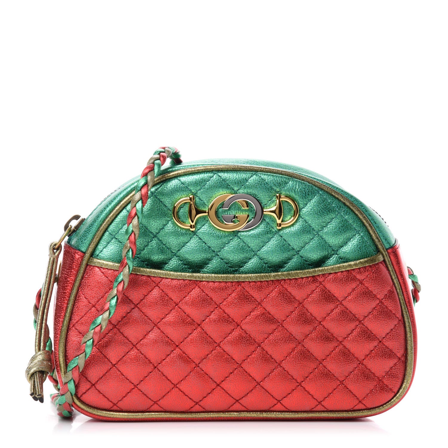Gucci Laminated Nappa Trapuntata Mini Zumi Dome Shoulder Bag Rosso Jasmine Green Rame 1 of 10