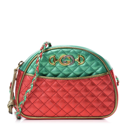 Gucci Laminated Nappa Trapuntata Mini Zumi Dome Shoulder Bag Rosso Jasmine Green Rame 1 of 10