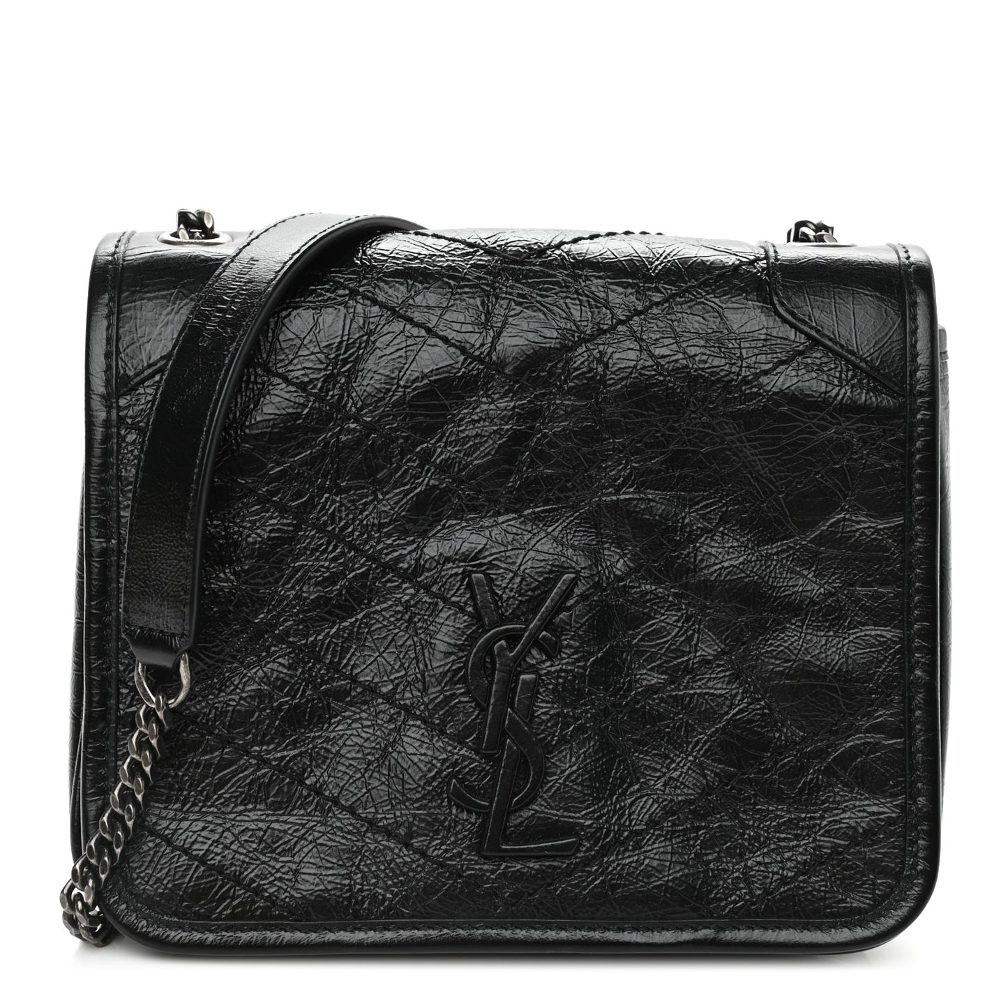 Crinkled Calfskin Matelasse Monogram Niki Chain Wallet Black