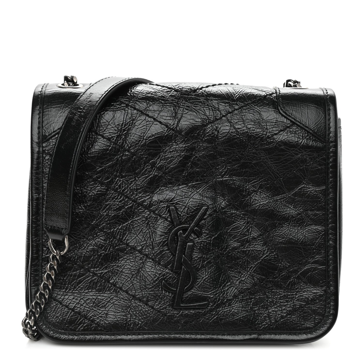 Saint Laurent Crinkled Calfskin Matelasse Monogram Niki Chain Wallet Black 1 of 10