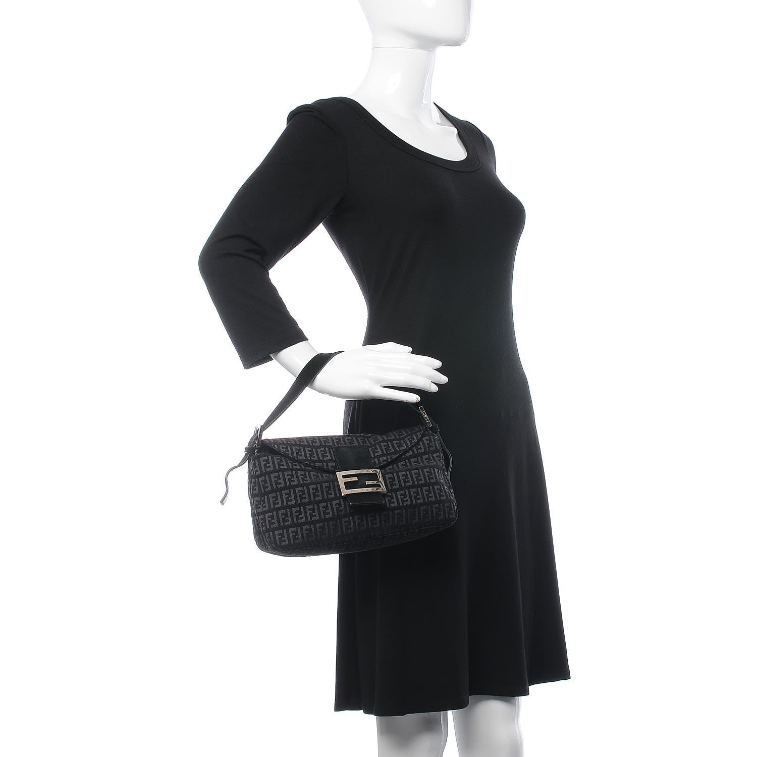 Fendi Velvet Zucchino Suede Baguette Black Grigio 2 of 6
