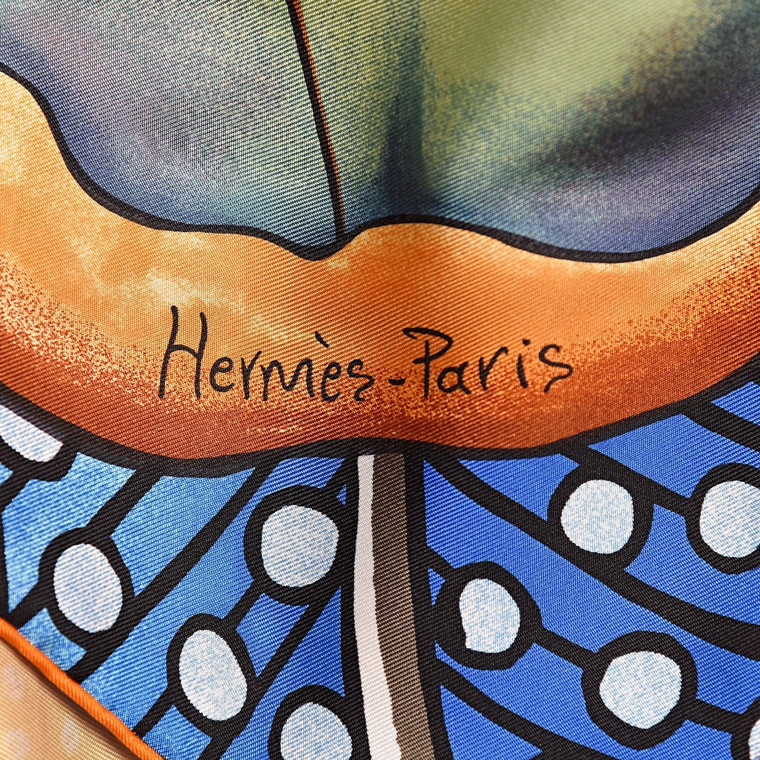 Hermes Silk Baobab Cat Scarf 90 White Bleu Jaune 5 of 7