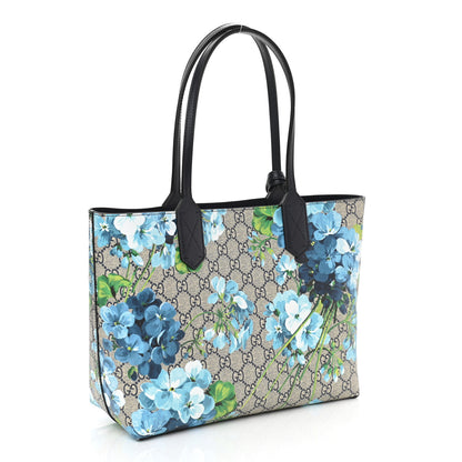 Gucci GG Supreme Monogram Blooms Small Reversible Tote Beige Blue Navy 4 of 16