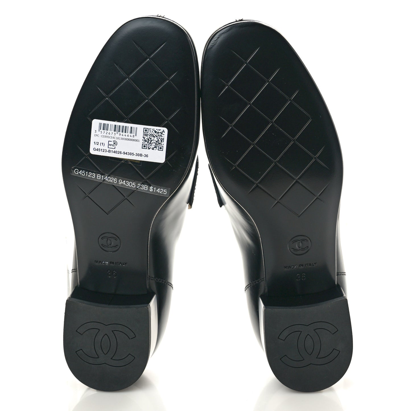 Shiny Calfskin Logo Loafers 36 Black