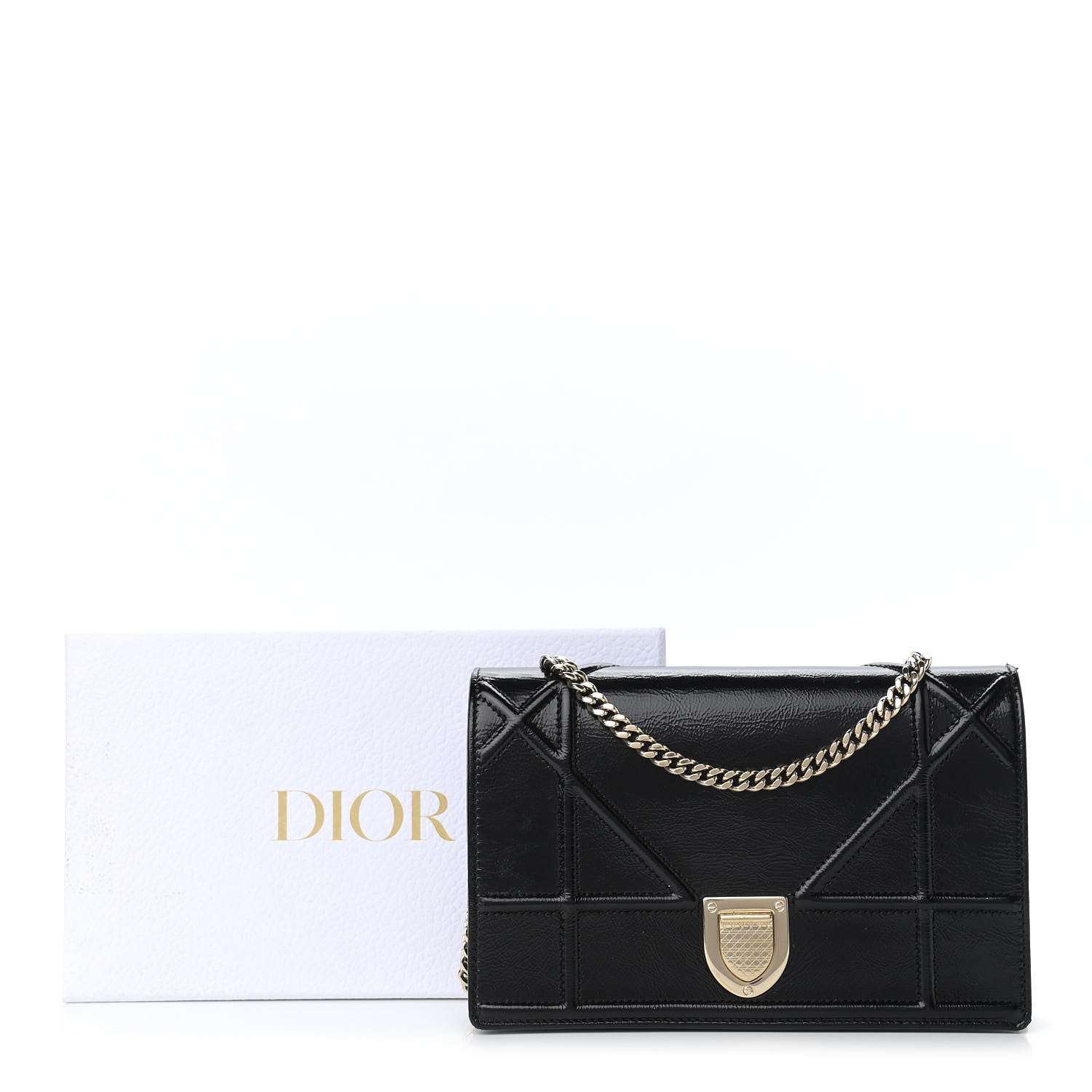 Christian Dior Crinkled Calfskin Diorama Wallet on Chain Pouch Black 11 of 11