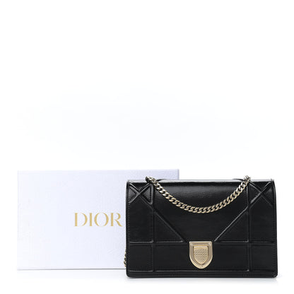 Christian Dior Crinkled Calfskin Diorama Wallet on Chain Pouch Black 11 of 11