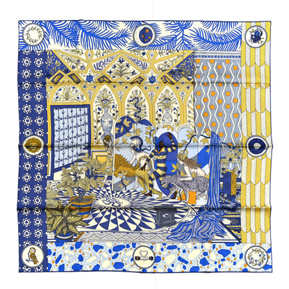 Hermes Silk La Danse Des Amazones Scarf 90 Bleu Roy Gold Creme 1 of 4