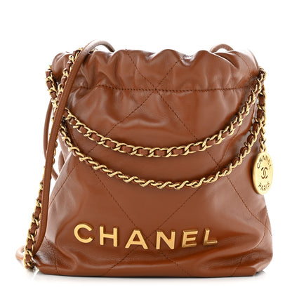 Chanel Shiny Calfskin Quilted Mini Chanel 22 Light Brown 1 of 10