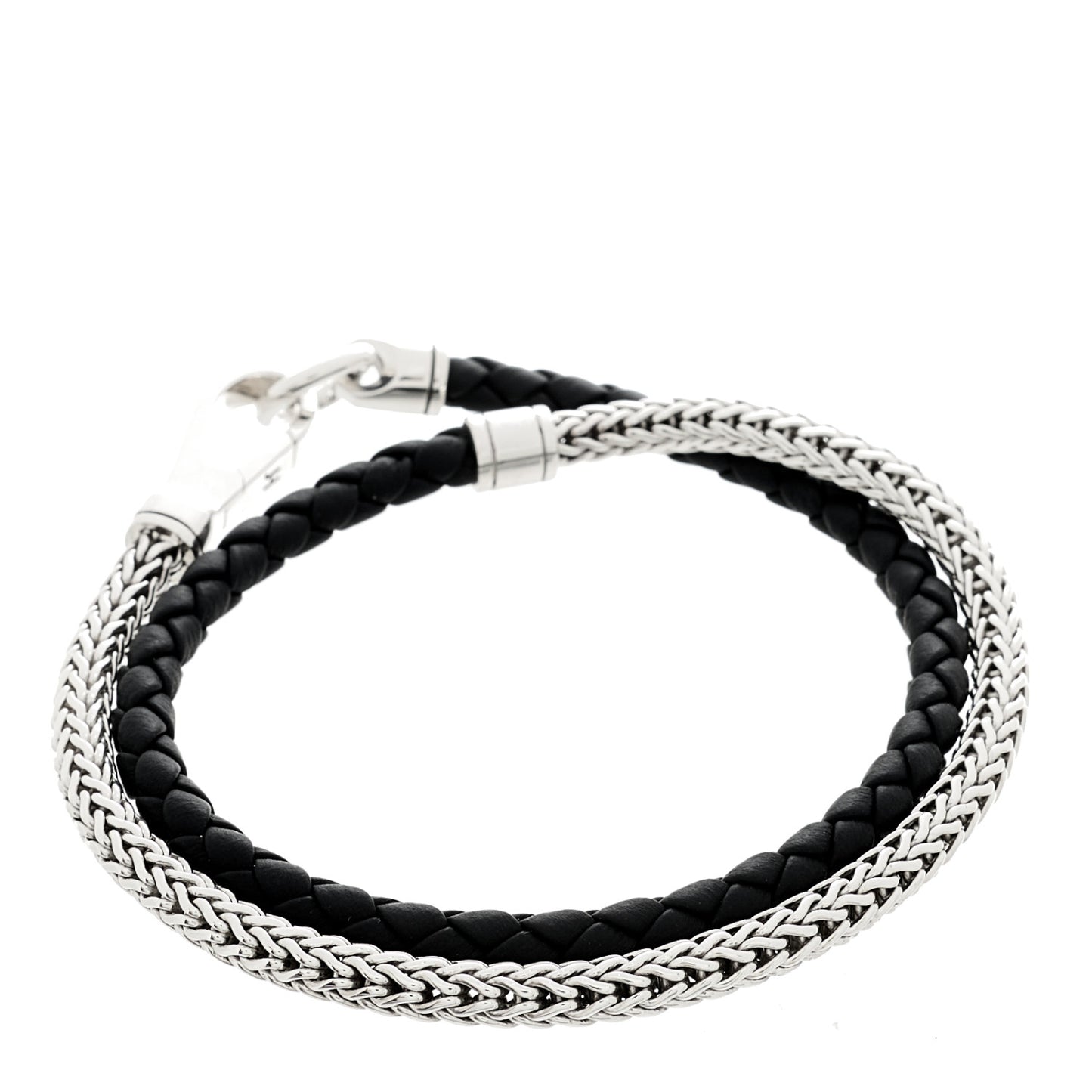 Sterling Silver Leather Double Wrap Bracelet Black