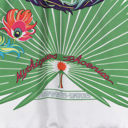 Hermes Silk Mythiques Phoenix Coloriage Scarf 90 Blanc Vert Rouge 3 of 5